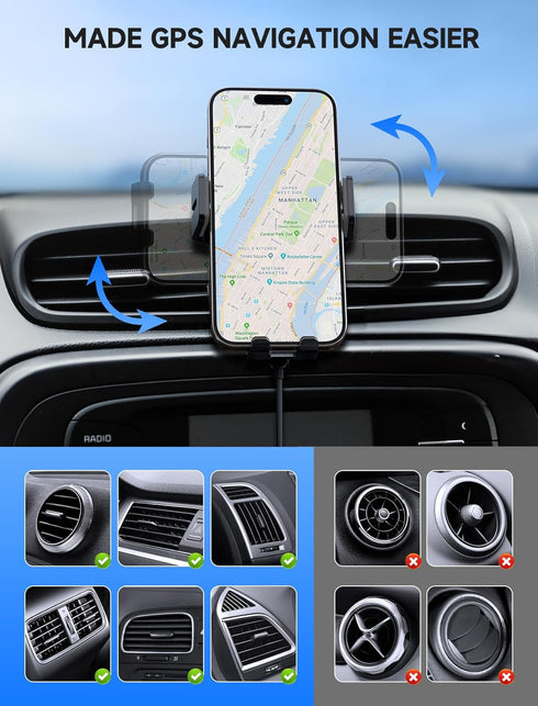 MOKPR 15W 16 15 14/13/13 Pro/12 pro/12/11/X/8, S24/S23/S22 Wireless Car Charger, Auto Clamping Car Charger Dash
