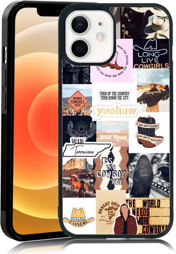 Western Country Music Artist Collage Phone Case for iPhone 12 Mini, TPU Shockproof Cowboy Boots Hat Cover Gift