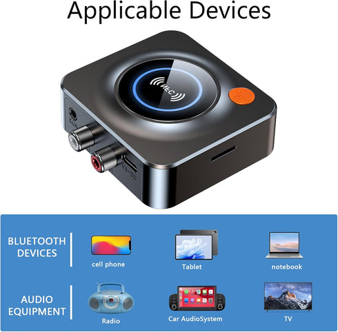 LSLYA Pair,3.5mm Bluetooth Receiver for Home Stereo, NFC Quick AUX/RCA,TF Card Slot,Wireless Bluetooth Audio Adapter