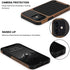 TENDLIN Compatible with iPhone 12 / 12 Pro Case, Wood Grain with Carbon Fiber Texture Design, Leather Hybrid Case