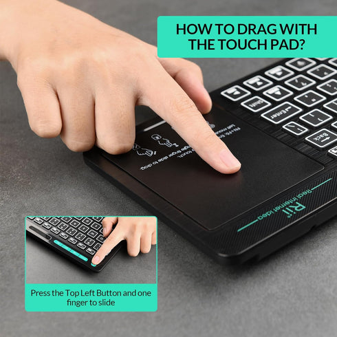 Rii RT518S Wireless and Bluetooth (Dual Mode) 2-LED Color Backlit Multimedia Keyboard with Multi-Touch Big Size