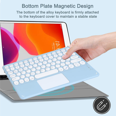 Wireless Bluetooth Keyboard with Touchpad, 10 Inch Round Key, Rechargeable Portable Office for iOS, Android, Windows