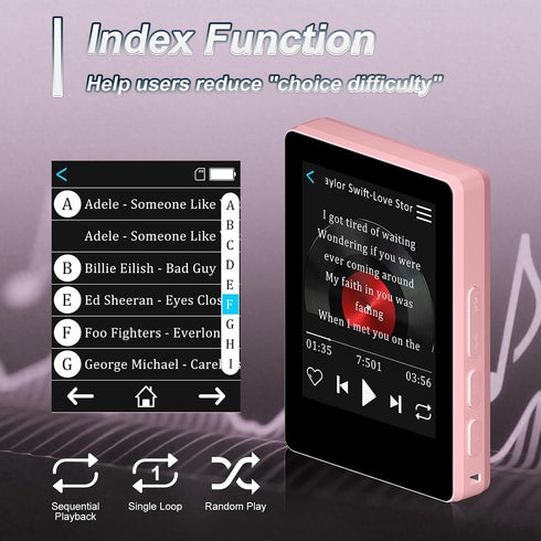 VANSING MP3 32GB MP3 512GB(Pink) Mini HiFi Bluetooth Player for Kids, Portable Audio Player with FM Radio, Digital