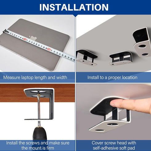 Under Desk Laptop Storage Mount, Metal Holder for Devices Thickness 1.37", with Anti-Scratch Silicone (White)
