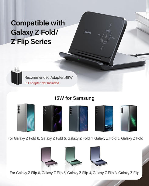 Wireless Charger for Samsung Z Fold 6, Foldable Charger Stand for Galaxy Z Fold 6/5/4/3, Fast Charging for Google Pixel