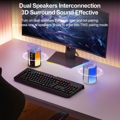 CofunKool 5.3, Portable Speaker with RGB Light, AUX/TF-Card/USB Flash Drive Input, Wireless Bluetooth TWS Dual Pairing