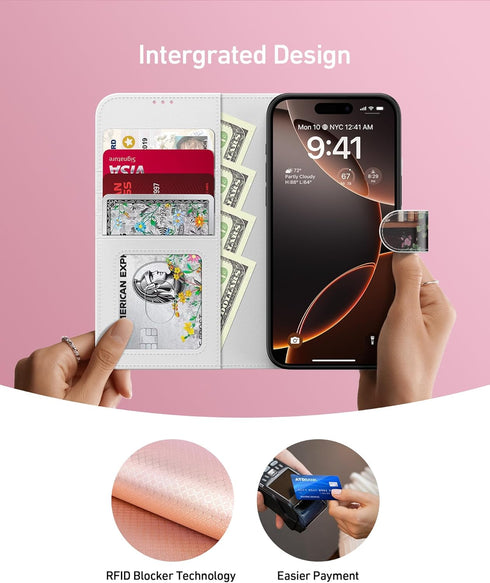 DEENAKIN 16 for iPhone Pro Max Wallet Case with Card Holder + Cash Clip, RFID-Blocking, Military-Grade Protection