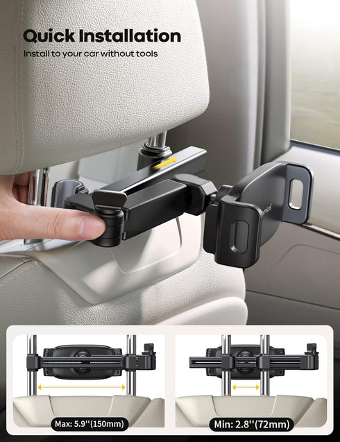 Lamicall Car Headrest Tablet Holder, Adjustable 3 in 1 Extension Arm for 4.7-11" Tablets, Black
