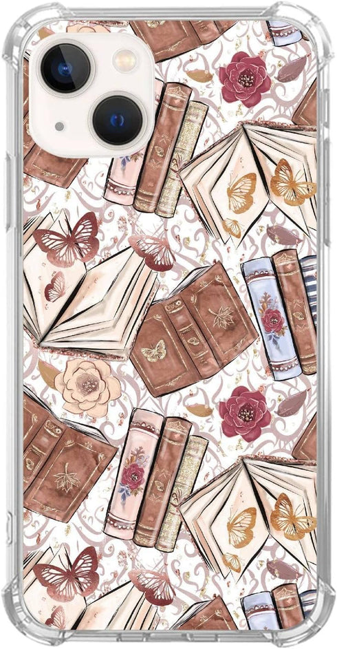 Aesthetic Butterfly Book Phone Case for iPhone 15 Plus, Vintage Brown Trendy Cool Girl Boy Silicone Shockproof TPU