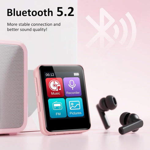 VANSING MP3 32GB MP3 1.8 inch 512GB(Pink) Player with Bluetooth, Portable Bluetooth Player for Kids, Music Player