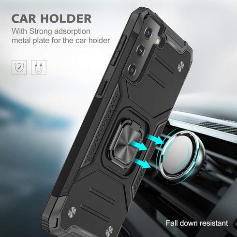 YmhxcY for Galaxy S21 5G Case with 3D Curved Screen Protector, Armor Grade Case with Rotating Holder (Black)