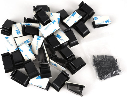 Cable Clips Black with 3M Adhesive, 50 Pack Small Wire Clamps for Cable Management, Includes 10 Reusable Cable Ties