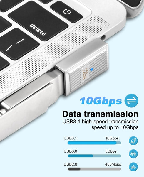Duttek 120W USB A to USB C Adapter, 90 Degree USB C to USB A Adapter, Right Angle USB C 3.1 Female to USB C Male Converter OTG Fast Charging Compatible with MacBook, Tablet, Samsung Galaxy 2 Pack