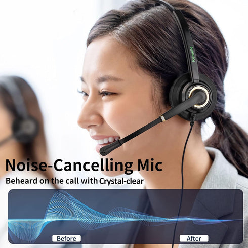 Corded RJ9 Telephone Headset with Microphone Noise Cancelling for Polycom, Avaya, Fanvil, and More