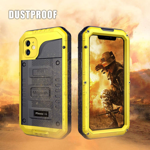 Mitywah Waterproof Case for iPhone 11 Pro, Heavy Duty Military Grade Shockproof Cover, Rugged Metal Case, Yellow