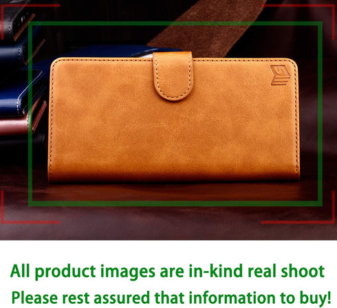 SUANPOT Leather Wallet Case for iPhone 12/12 Pro, RFID Blocking, Card Holder, Shockproof Flip Cover, Light Brown