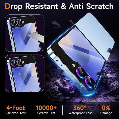 YWXTW EZ Alignment Screen Protector for Samsung Galaxy Z Flip 6, 2 PCS Front Tempered Glass + 1 Set Camera Lens