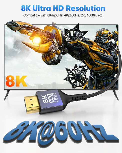 8K 1FT 2-Pack, 48Gbps 1 (8K@60Hz, 4K@60Hz, 2.3) Thin HDMI Cable Ultra Slim HDMI Cable Flexible Short HDMI Cord Foot