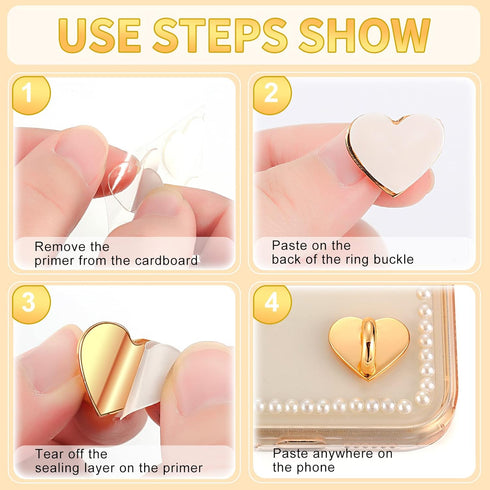 Moxweyeni 8 Pcs Cell Phone Finger Ring, Adhesive Metal Grip Loop Stand for DIY Hanging Supplies - Heart Grip
