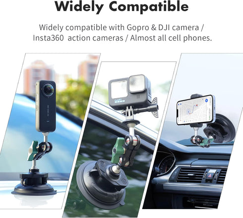 SEASKY S1 Car Suction Cup Camera Mount for GoPro Hero & DJI OSMO Action, Aluminum Alloy Holder