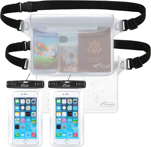AiRunTech Waterproof Cell Phone Bag, 4 Pack Dry Bag for Fishing, Sledding, Skiing, Snowshoeing (2 Phone Cases + 2 Fanny