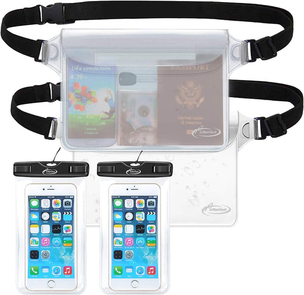 AiRunTech Waterproof Cell Phone Bag, 4 Pack Dry Bag for Fishing, Sledding, Skiing, Snowshoeing (2 Phone Cases + 2 Fanny