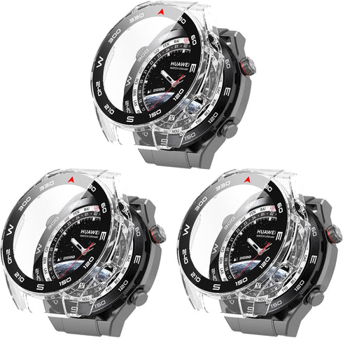 Huawei Watch Ultimate Screen Protector Case, PC+Tempered Glass Full Coverage Bumper (Clear * 3)