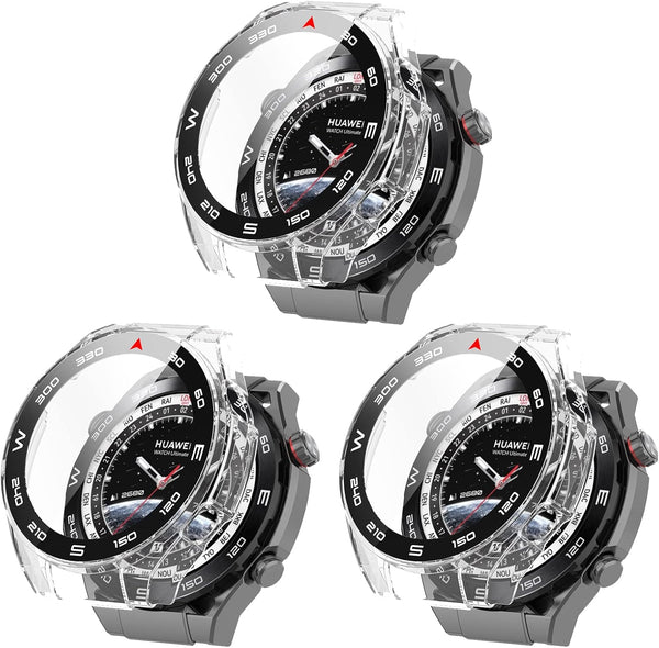 Huawei Watch Ultimate Screen Protector Case, PC+Tempered Glass Full Coverage Bumper (Clear * 3)