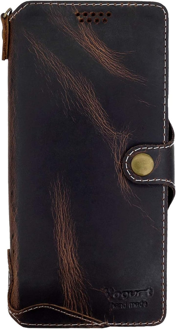 Yogurt Case Compatible for iPhone 16 Pro, Genuine Leather Wallet Cover Compatible for