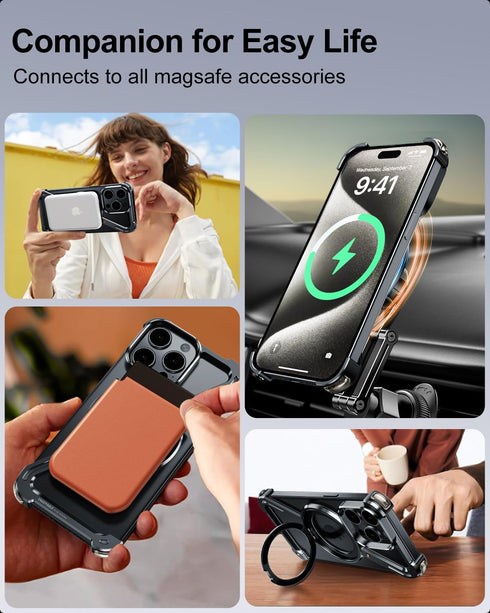 Z Case for iPhone 15 Pro, Frameless with Magsafe Kickstand, 360° Rotatable Magnetic Stand - Black