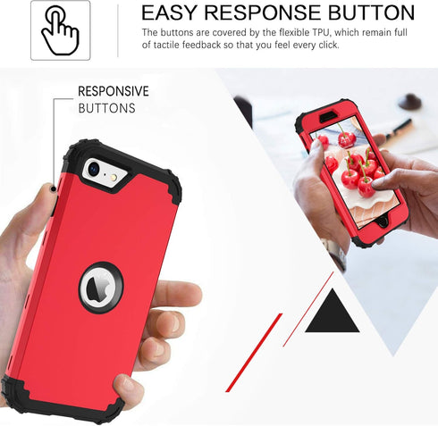 BENTOBEN for iPhone SE 2022 Case, Heavy Duty 3 in 1 Full Body Rugged Shockproof Cover for Girls Women, Red/Black