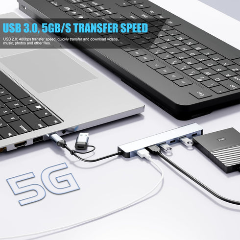 PANPEO Aluminum 7 in 1 USB C & USB Hub with USB 3.0, USB 2.0 Ports for PC/Laptops/MacBook Pro/Air