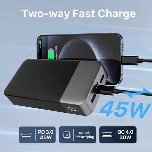 NOBIS Portable Charger, 20000mAh Power Bank, 45W Fast Charging, Battery Pack with C to C Cable for iPhone Samsung
