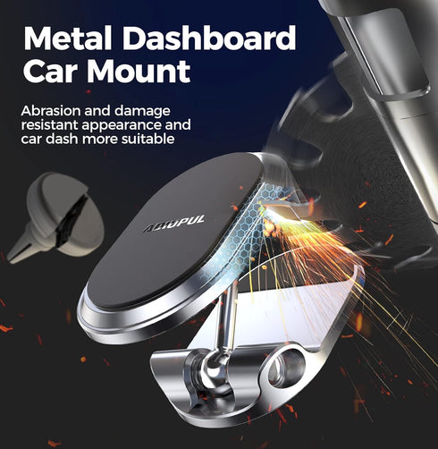 Magnetic Phone Holder for Car, 6X Magnets, Double 360° Rotation, Easy Install for Dashboard Screens, Compatible with