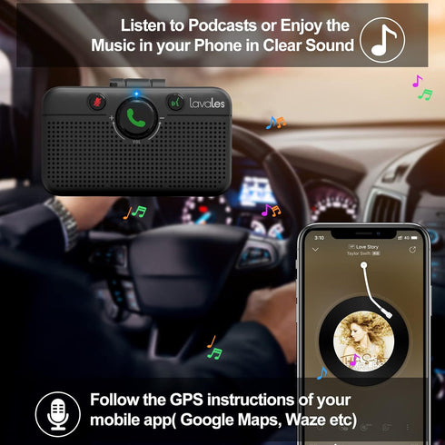 Car Bluetooth 5.3 Speaker, Handsfree Bluetooth Car Kit for Cell Phone, Support Siri Google Voice Assistant, Car Phone