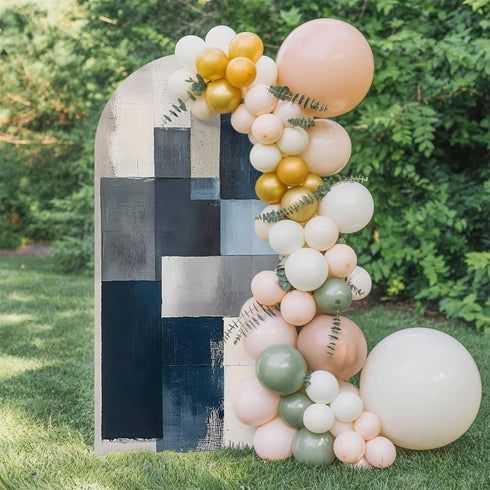 Jnbasdffb 7.2 Blue Gray Beige Wedding Arch Cover,Stretchy Spandex Arch Backdrop Stand Covers FT,Retro Abstract