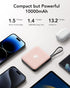 VRURC 22.5W 10000mAh Pack 17 16 S26 S25 Pink(1 Pack) Portable Charger for iPhone Built-in Cables, USB C Fast Charging