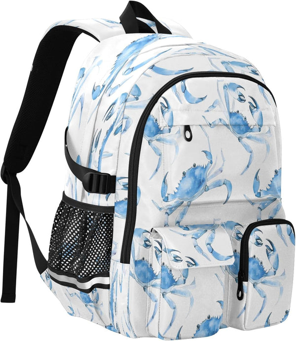 Bolaz Watercolor Crabs Travel Backpack 14 Inch Laptop Computer Bag Sturdy School Bag