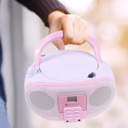 SingingWood GC01 Macarons Series Portable CD Player Boombox - Kids CD Player with AM FM Stereo Radio, Rose