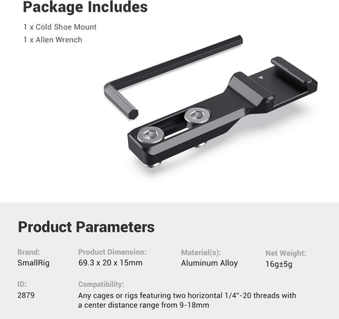 SmallRig Cold Shoe Extension, Outrigger Shoe Mount Adapter for Microphone, EVF, Camera Accessories - 2879