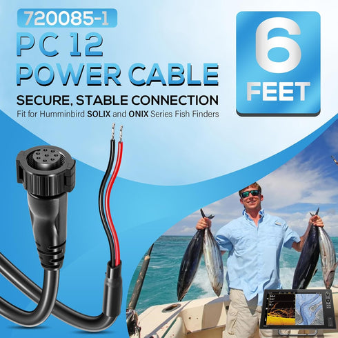 Bonbo 12 6' Humminbird 720085-1 (6 PC Power Cord Power Cable Fit for SOLIX and Onix Series Fish Finders Foot)