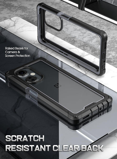 OnePlus Nord N30 5G Poetic Guardian Case: 20FT Mil-Grade Drop Tested, Full Body Hybrid Shockproof Bumper, Black/Clear.