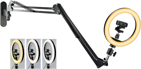 AceTaken Upgraded Webcam Wall Mount Selfie Light, 10'' Ring Light with Boom Arm