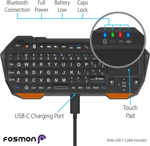 Fosmon Mini Bluetooth Keyboard (QWERTY Keypad), Wireless Portable with Touchpad, Compatible with Apple TV, PS4, PS5