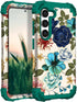 Hocase for Galaxy S24 Case, Shockproof Heavy Duty Protection Hybrid Case for Samsung Galaxy S24 5G - Teal Flowers