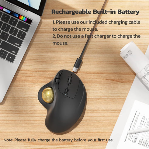 Nulea M501 Wireless Trackball Mouse, Ergonomic Rechargeable, Smooth Tracking, 3 Device Connection for PC, Laptop, Mac