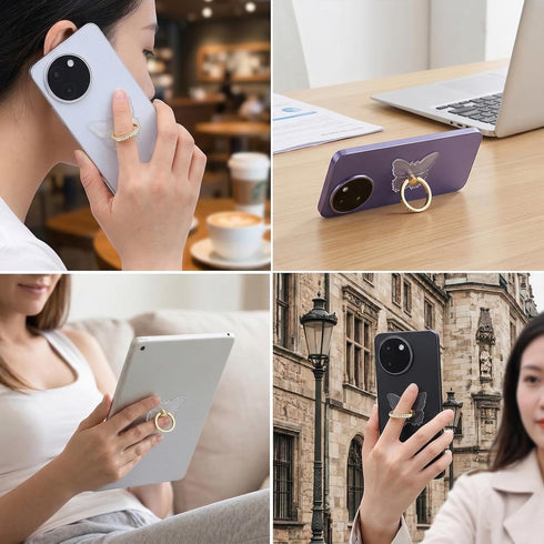 DOPENSPI 4PCS 360Rotation Transparent Phone Ring Holder, Adjustable Butterfly Cell Phone Ring Cellphone Kickstand Grips