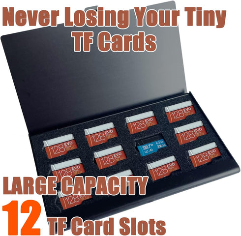 12 Slots Micro SD Card Holder, Ultrathin Mini Aluminum Waterproof Case for Micro SD/Micro SDHC/TF Cards, Rustproof