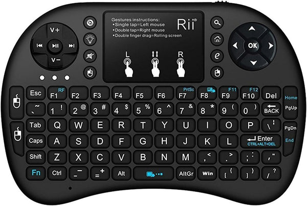 Rii i8 Mini Wireless Keyboard with Touchpad & QWERTY, 2.4G Portable Keyboard with USB Receiver for Laptop/PC/TV, Black