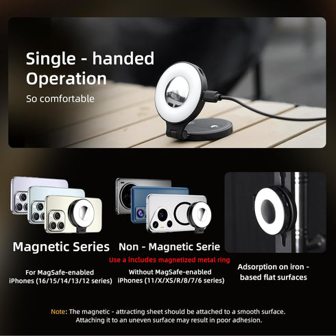 Magnetic Selfie Light for MagSafe, LED Ring Fill Light for iPhone, Portable Rechargeable Clip on Light for Selfie